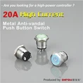 Công tắc nút nhấn chống phá hoại kim loại dòng điện cao 20A